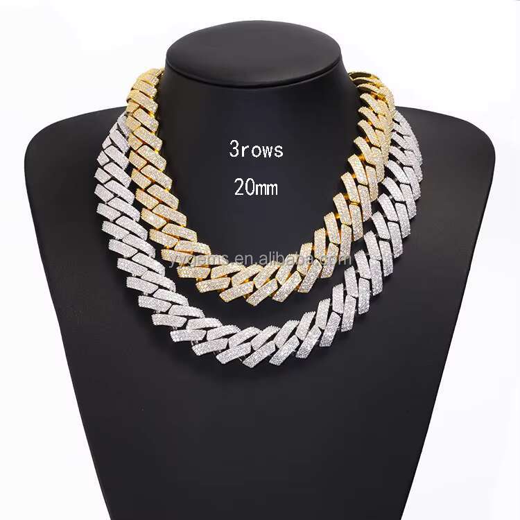 3 Rows 15mm 20 mm Wide Hip Hop Cuban Link Chain GRA Moissanite 925 Sterling Silver Gold Plate Fine Jewelry Necklaces Bracelets
