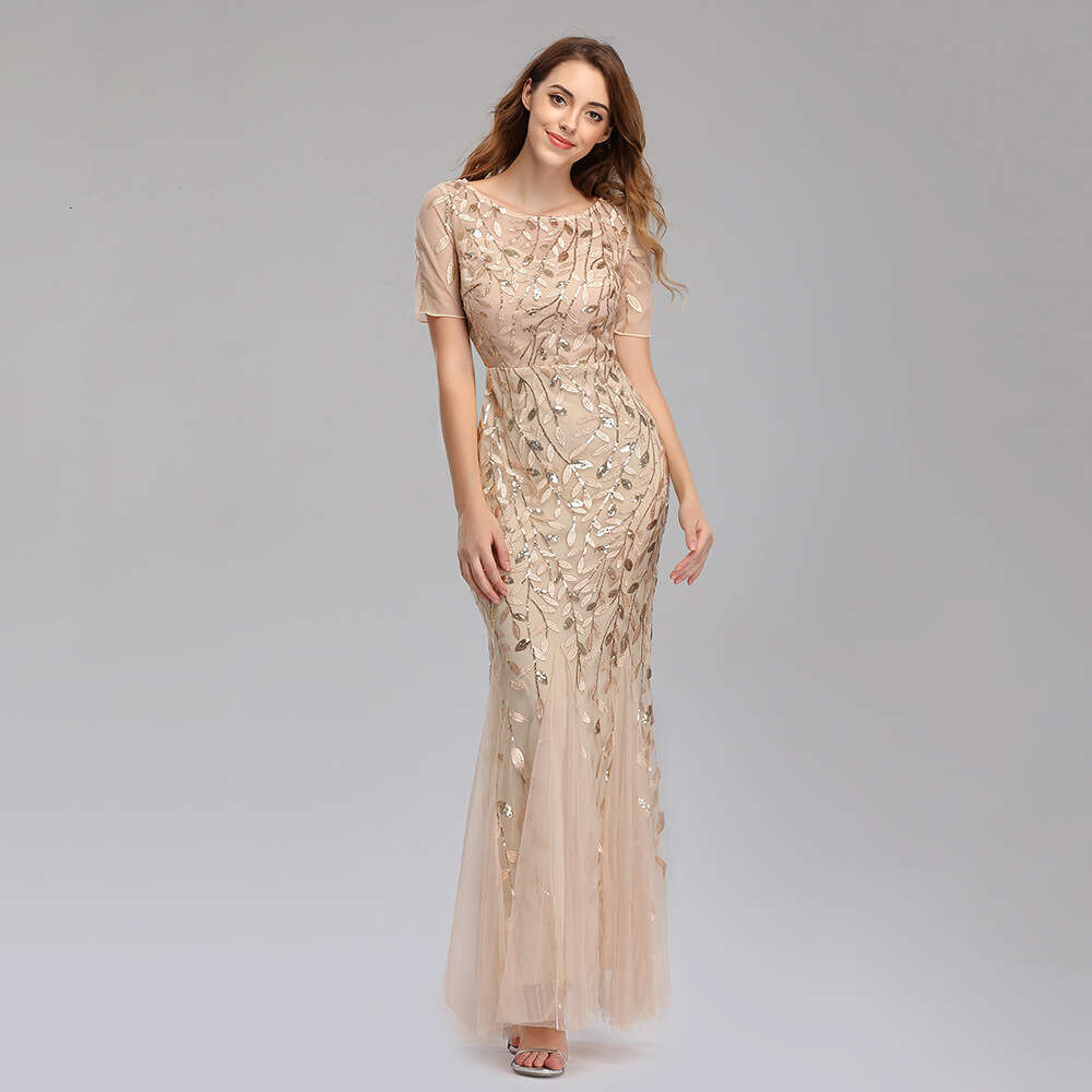 Designer Spring/Summer 2025 Banquet Host Slim Fit Mesh Sequin Evening Fish Tail Dress Female