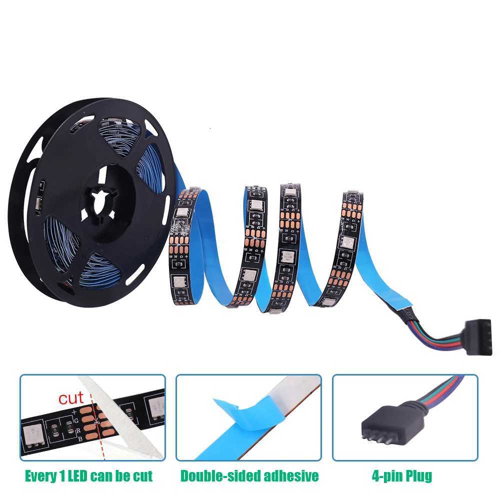 5v 5050 RGB LED Strip Light Flexible Tape Lamp Waterproof 50cm 1m 2m 3m 4m 5m With 4pin Plug White/ Black PCB Home Decoration W251112