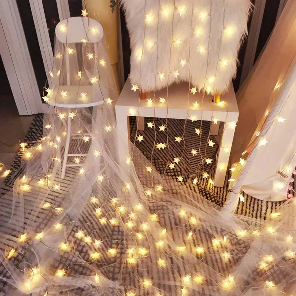 15m/3m LED Star String Lights Christmas Garland Battery Powered Wedding Party Curtain String Fairy Lamps For Home W251112