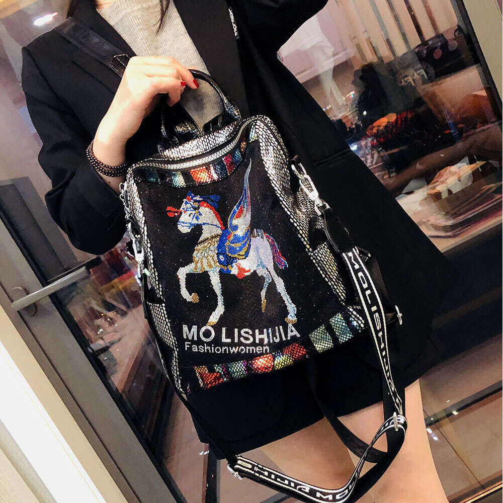 Backpack Kuerduo Trendy Women's Large Capacity Single Shoulder Bag Personalized Hot Diamond Western Style Backpack