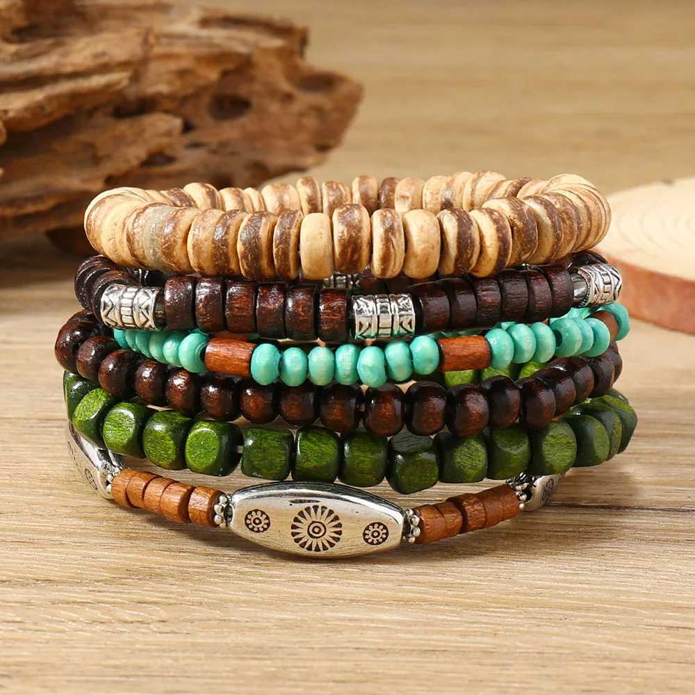 Vintage Bohemian Style Beaded mens Bracelets Multilayer Wood Beaded Coconut Beaded Chain Jewelry Accessories GiftsC250411