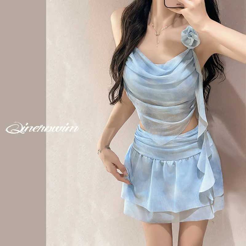 Swimsuit Womens Two-piece Fairy Style Sexy Hot Spring Skirt Style Three-dimensional Flower Ribbon SwimsuitW251113