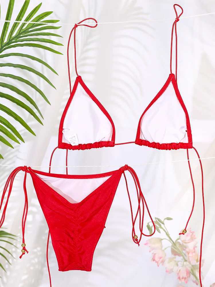 Sexy Triangle Mini Bikini Set Micro Thongs Red Swimsuit Women Bathing Suit Biquini Bandage Beachwear Print Swimwear Thong BikiniW251113