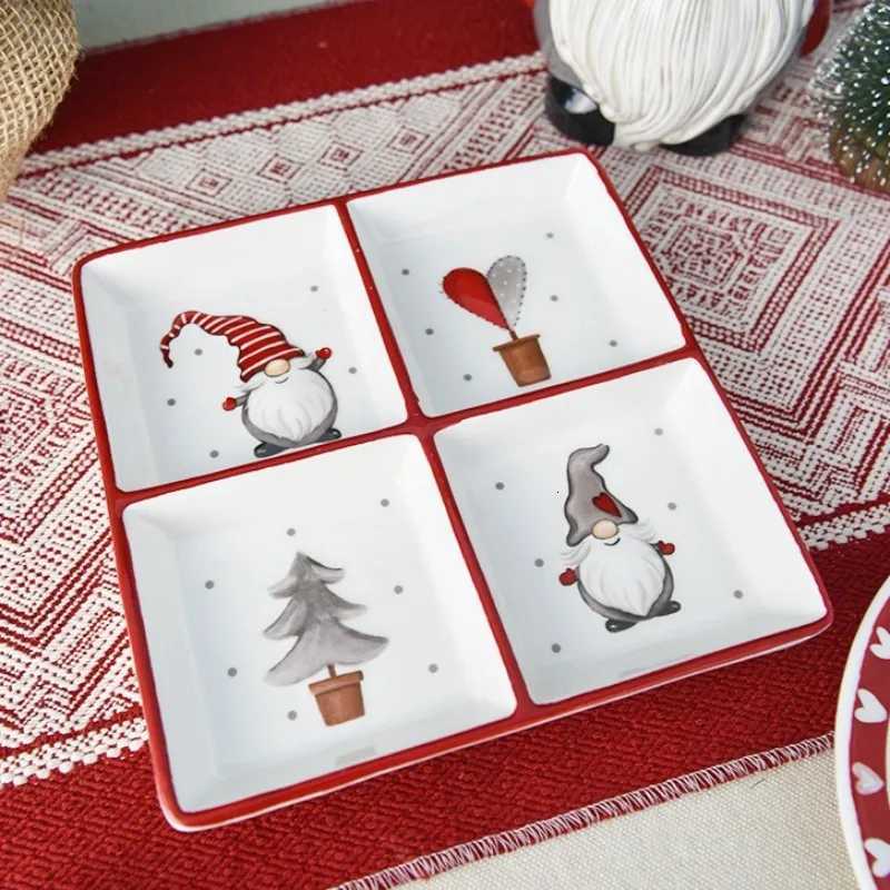 Christmas Nordic Square Ceramic Divider Plate Nordic Santa Claus Plate Christmas Decorative Tableware Ceramic Snack Plate Holiday Ornament Y251113