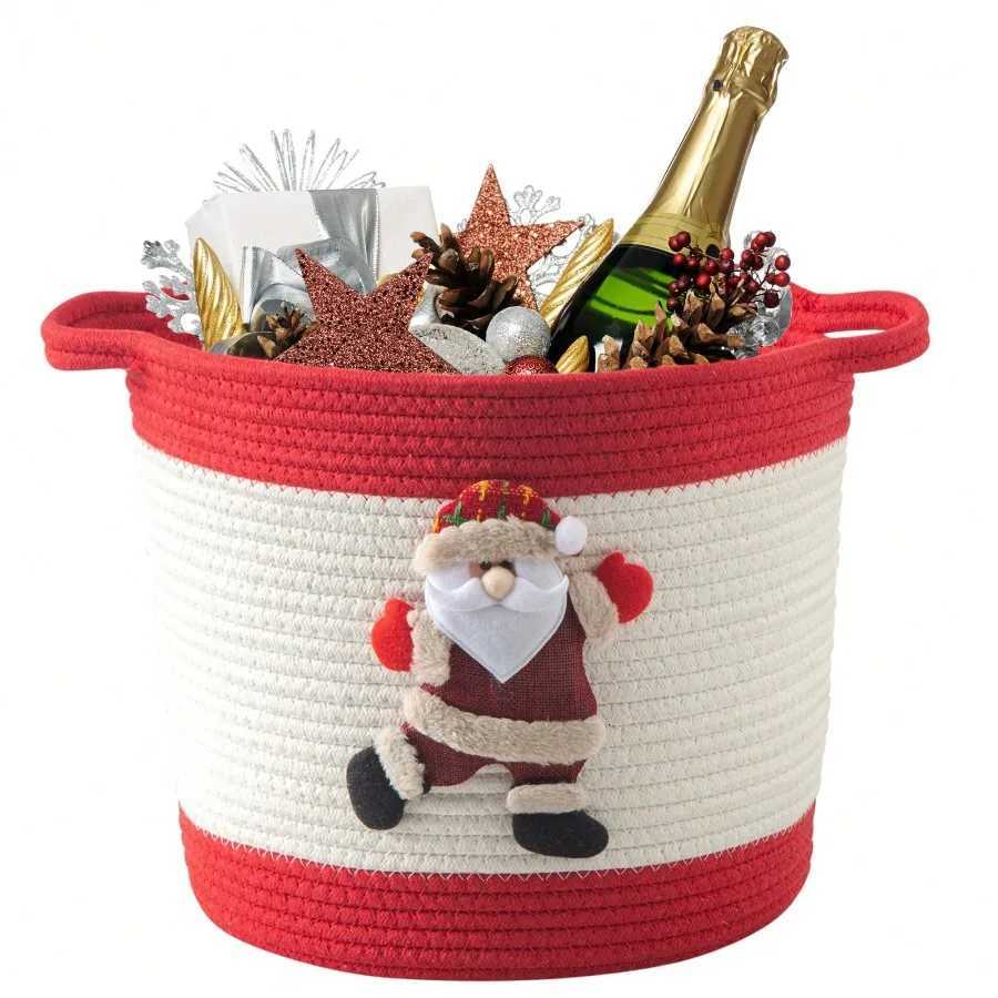 Christmas Handwoven Storage Basket - Storage Organizer for Christmas Supplies - Decorative Bowknot DesignMulti-Purpose Bin Y251113