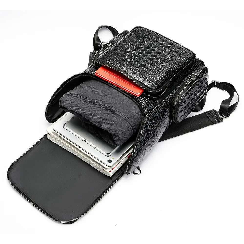 Marrant Men's Genuine Leather Backpack Men Laptop Student School For Books Crocodile Pattern Designer Bag