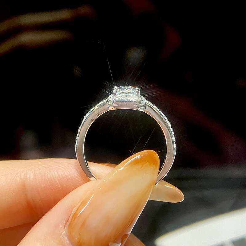 GRA Classic 1CT Square Certified Moissanite Diamond Rings For Women Gift Real 925 Sterling Silver Dating Wedding Luxury Jewelry