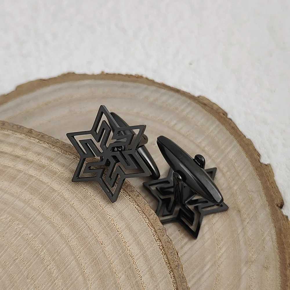 Stainless steel mens cufflinks hollow six star cufflinks mens gifts charm wedding jewelry accessories cufflinksT250412