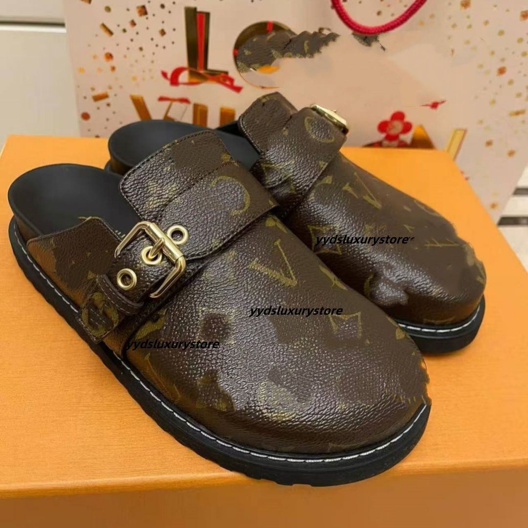 2026SS Designer Shoes Luxury Leather Slippers Classic Floral Lettered Flat Bottom Shoes Anti-Slip Head Cover Half Slippers Outdoor Leisure High-Quality Sandals