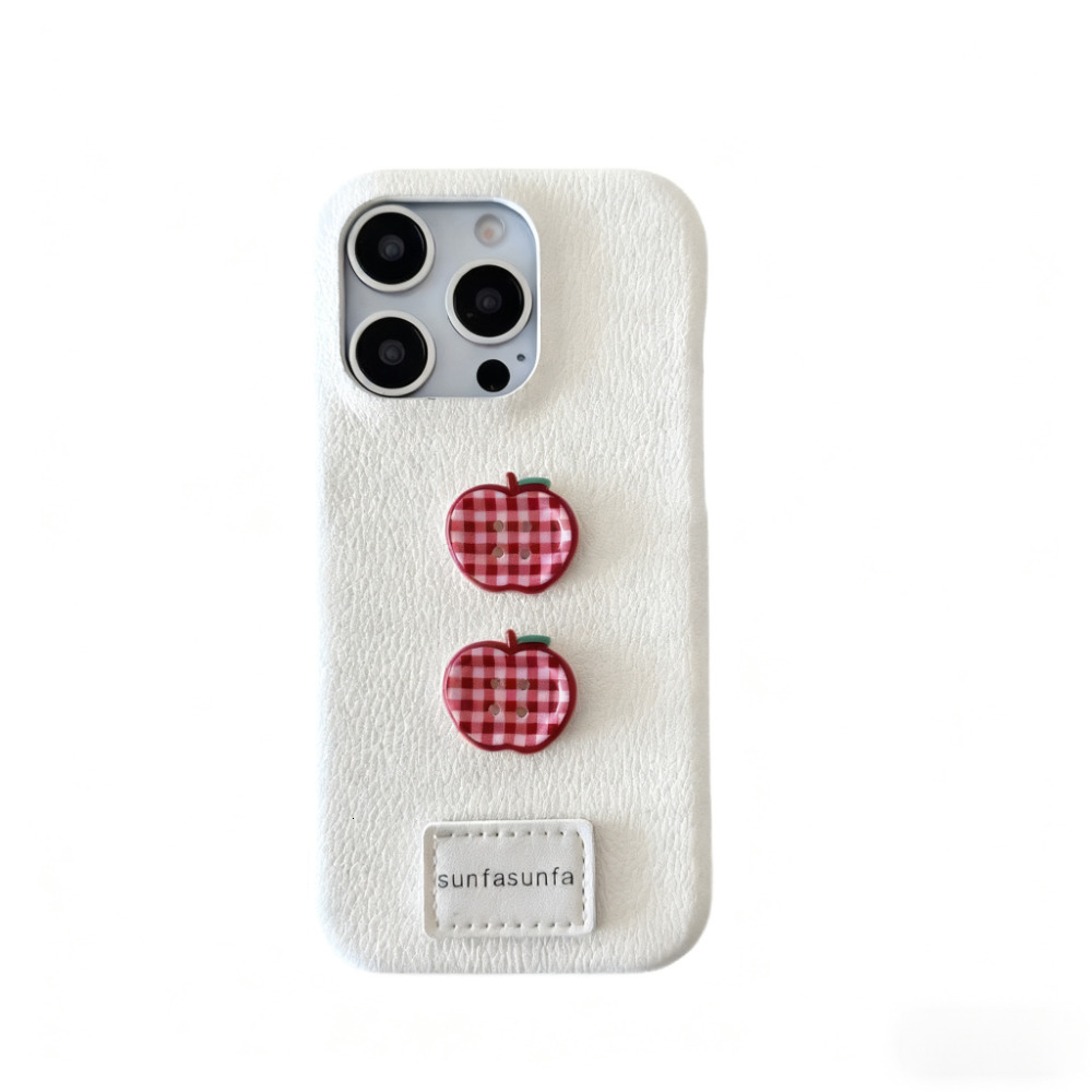 Leather Apple Button Phone Case Compatible with iPhone 16 Pro Minimalist Solid Color Shockproof iPhone 15/14/13 Cartoon Protection