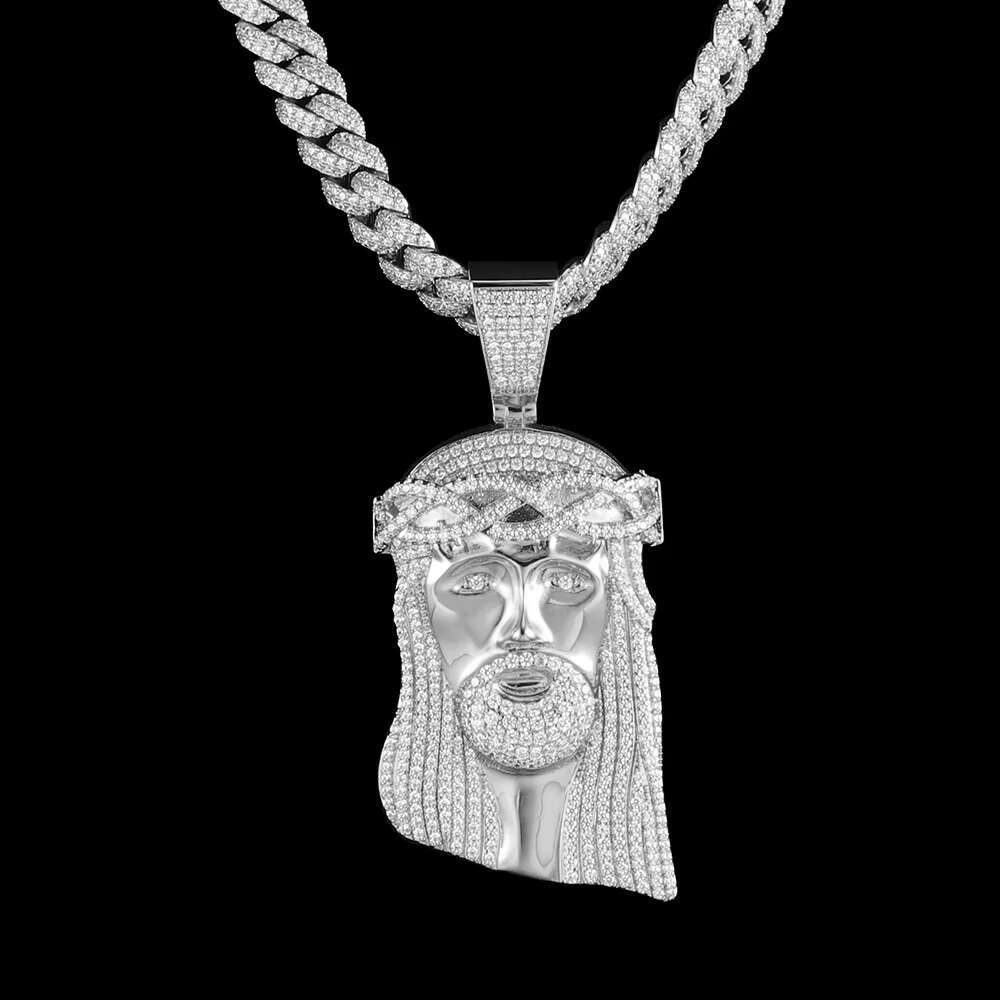 S925 Sterling Silver Jesus Inspired Hip Hop Moissanite Pendant Fashion Charm Jewelry with Strand Chain for Gift or Wedding