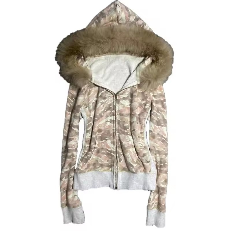 Men's Hoodies Dark Faux Fur Collar Harajuku Hiphop Zip Up Hoodie Oversized Punk Zipper Sweatshirt Retro Goth Streetwear Jacket