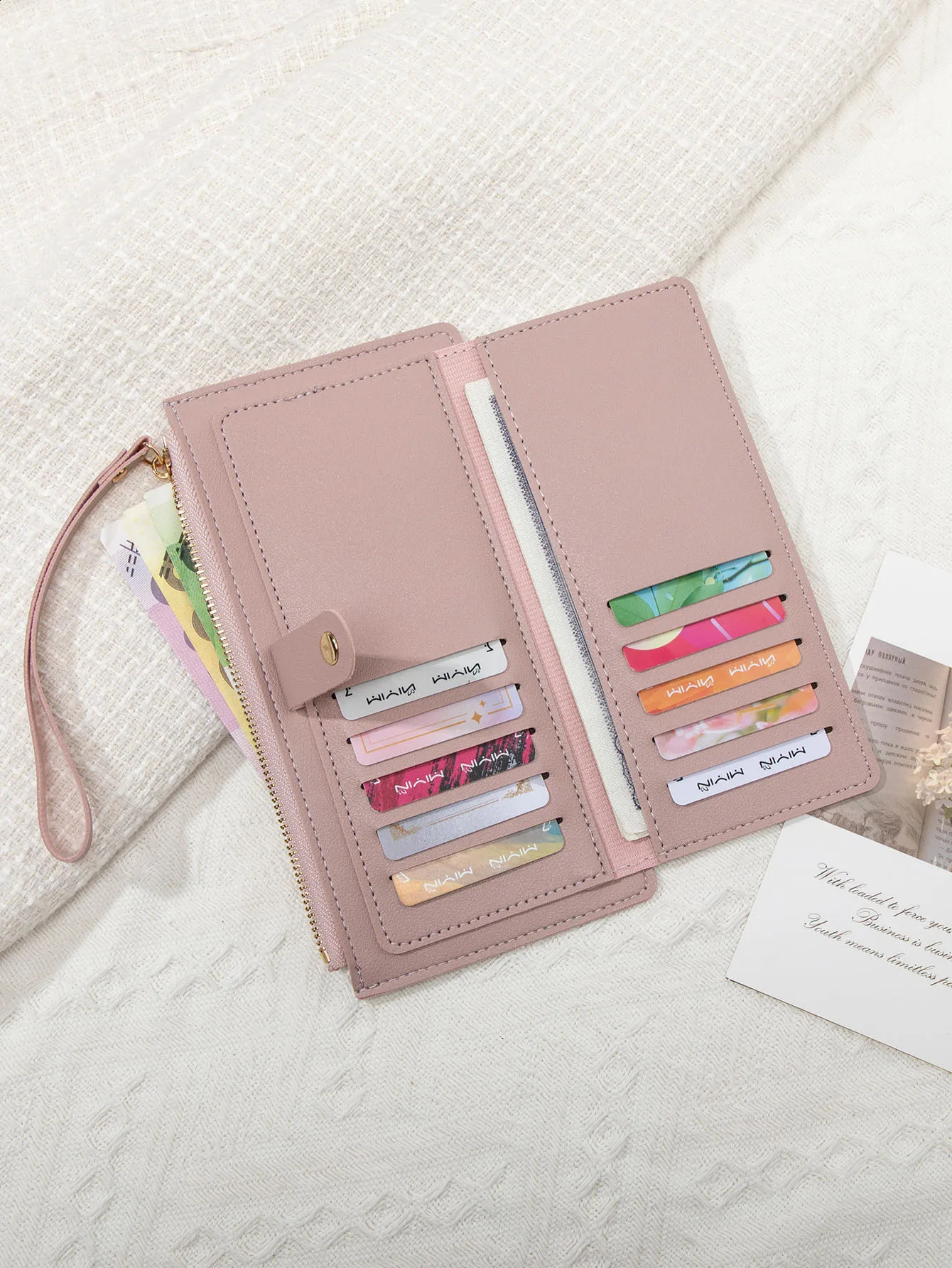 Ultra thin mini PU leather coin purchase simple womens long card bag multifunctional handheld credit card holder womens wallet 250410