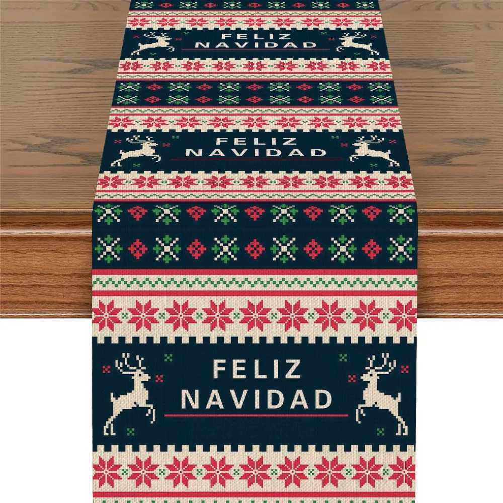 Christmas 2025 New Christmas Table Flag American Christmas Pattern Linen Creative Cartoon Living Room Dining Room Decorative Table Flag Y251113