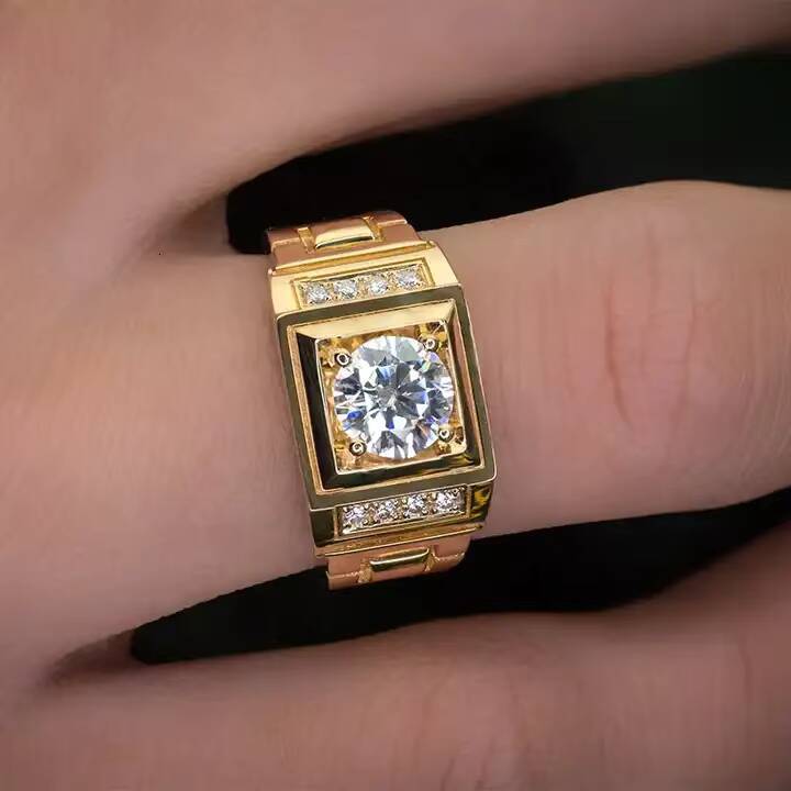 Hot Sale Mens Wedding Rings 18K Yellow Gold 1ct VVS Round Cut D Color Moissanite Ring Jewelry for Men