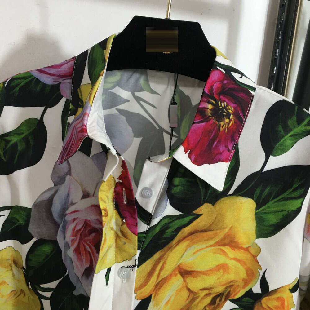 Designer clothing 2025 new set of colorful rose flower print temperament long sleeved shirt+hip hugging split high waist half skirt