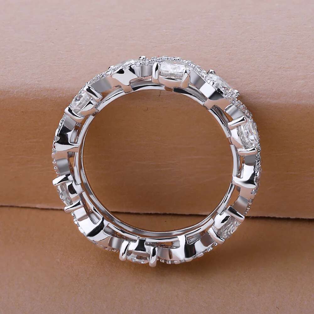 4mm Moissanite Stackable Engagement Ring for Women 925 Sterling Silver Plated 18K White Gold Wedding Band Fine Jewelry with GRA