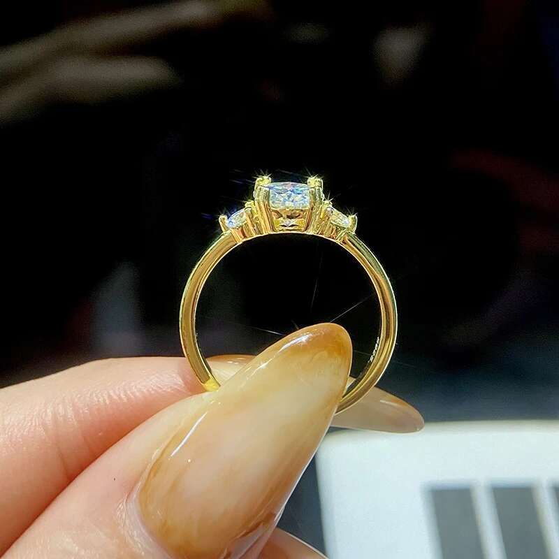 GRA 1.2CT Moissanite Rings for Women 925 Sterling Silver 18K Gold Double Round Solitaire Diamond Halo Ring Wedding Fine Jewelry