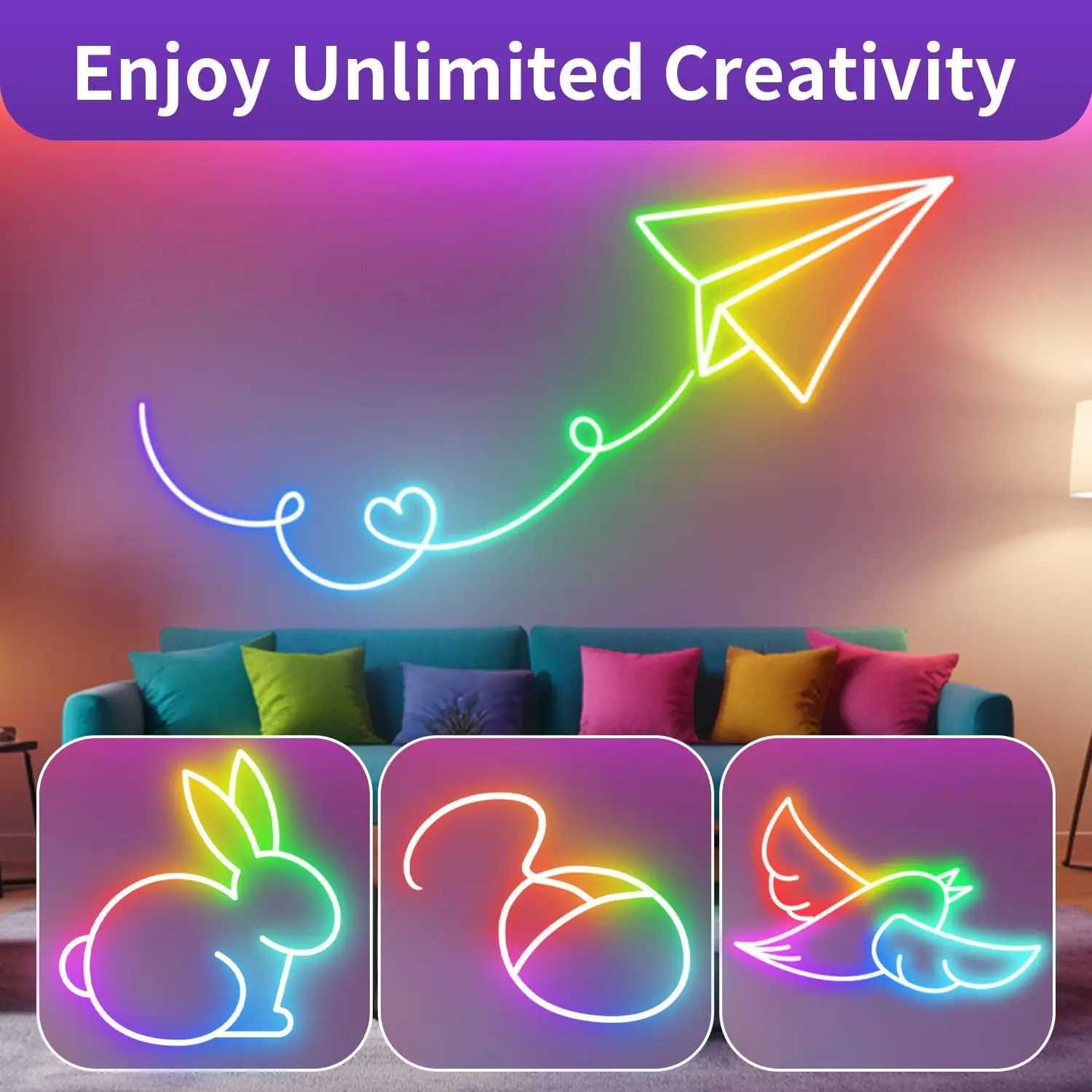 5V USB Neon LED Strip Lights 1/2/3/5M Waterproof RGBIC Neon Lamp Tape Bluetooth Remote Control For Home Party Christmas Decor W251112