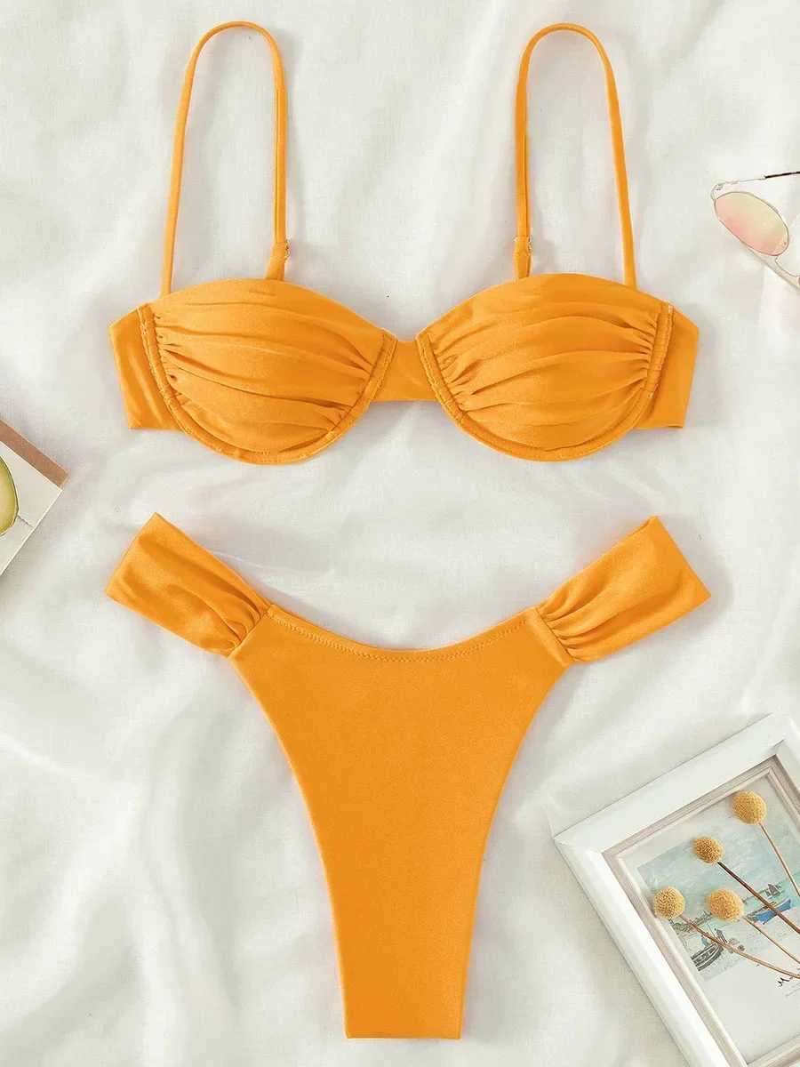 Sexy Wrinkled Underwired Brazilian Bikini Female Swimsuit Women Swimwear Two-pieces Bikini Set Triangle Bathing Suit Swim LadyW251113