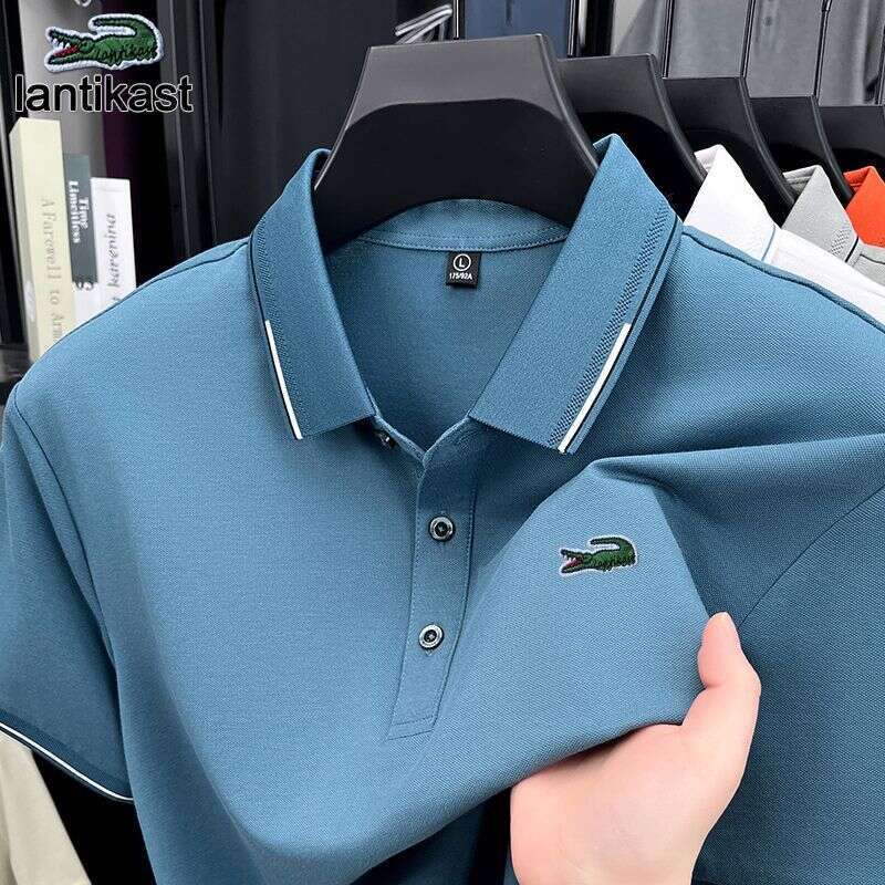 Noble Crocodile Short Sleeve Summer New Turn-Down Collar Men's Business Polo Shirt designer LANTI KAST hoodie Silk Casual Simple T-Shirt Trendy
