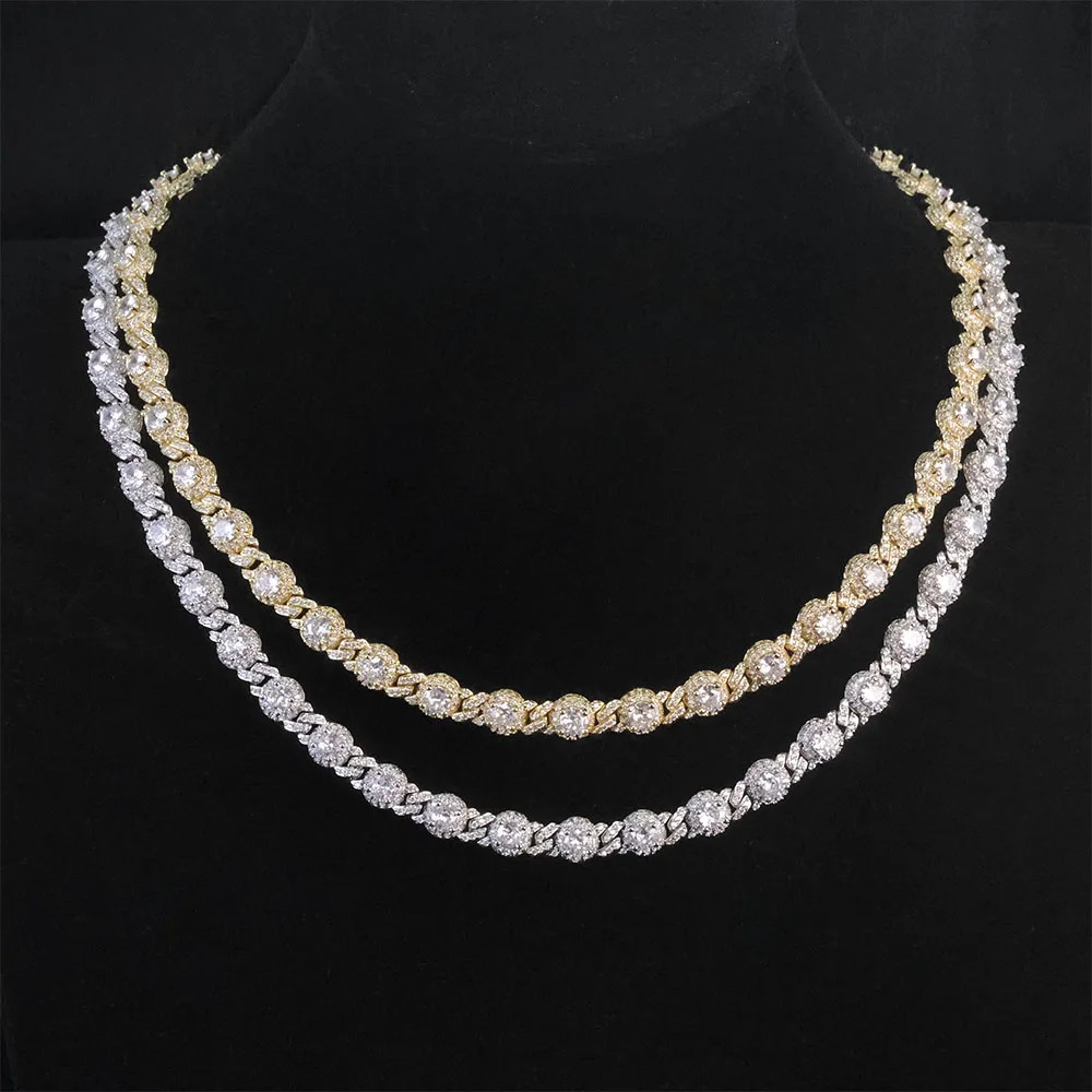 NY Ice Black Cubic Zirconia Round 75mm Beads Necklace Gun Electroplating Diamond Cuban Link Chain Hip Hop Jewelry 251112