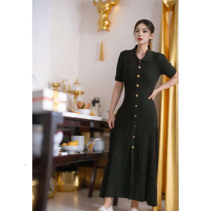 Designer New Chinese Socialite Style Short Sleeved Knitted Mid Length Dress For Summer 2025, Slimming Down