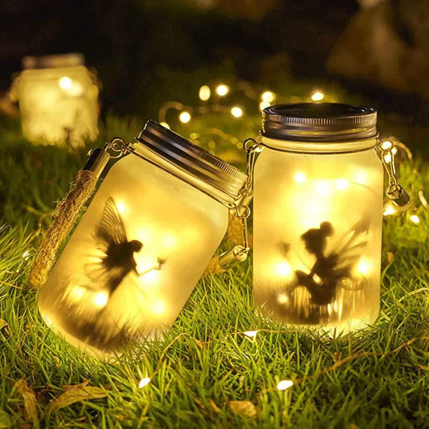Solar Mason Jar Lights DIY Frosted Bottle Lamp Outdoor Lantern LED Waterproof Fairytale Firefly Jar String Light Courtyard Decor M251113