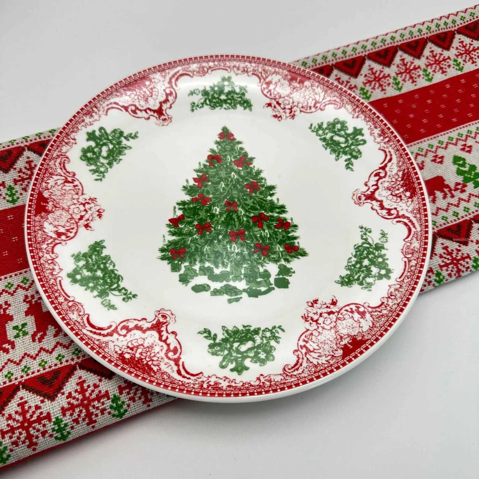 Christmas Creative Christmas Dinner Plate Set for Breakfast Cake Snack Food Table Decorations Kitchen Utensil Gift Natal 10 inch Y251113