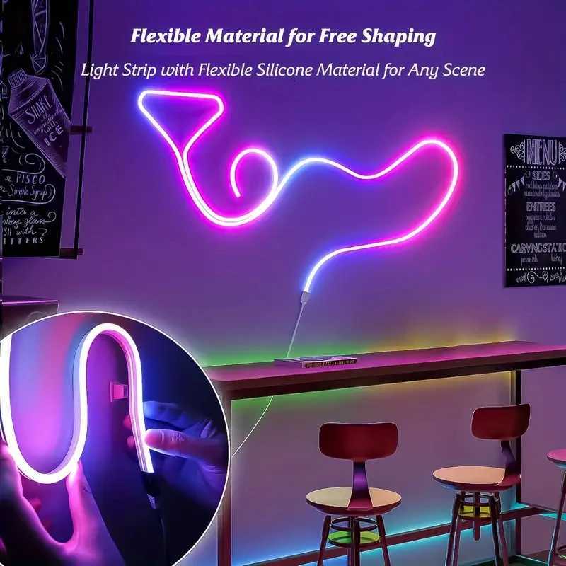 5v Smart RGB Neon Light Strip USB App/Remote Control Music Sync Waterproof Flexible Neon Strip for Bedroom Game Party Decoration W251112