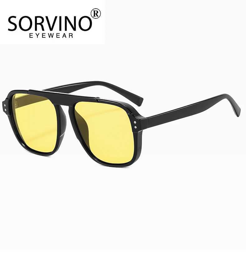 SORVINO Oversized Red Square Sunglasses Fashion Women Vintage Brand Designer Men Trendy Yellow Sun Glasses Shades UV400C250412