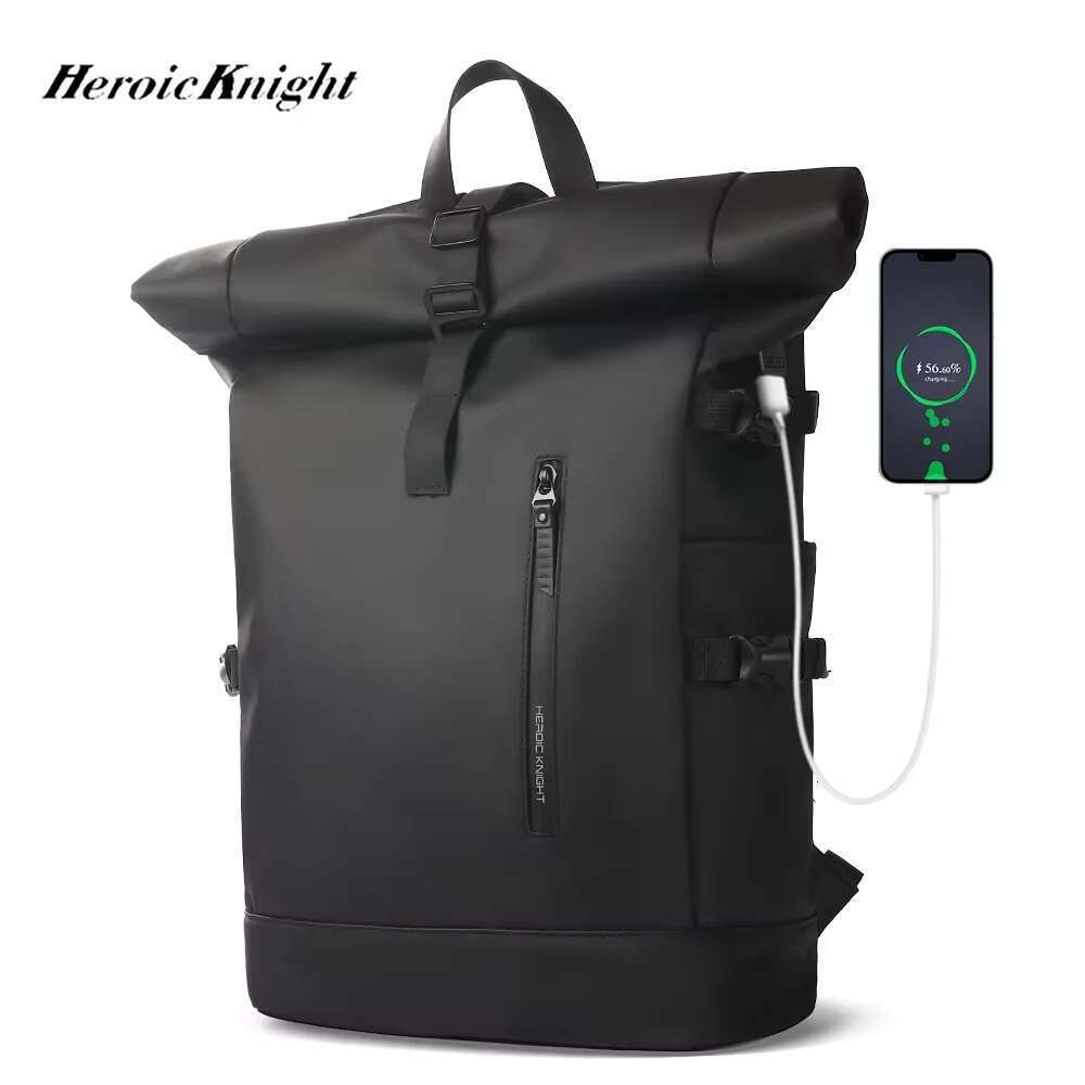 Heroic Knight Men's Backpack Waterproof Roll Top Backpack Women Travel Expandable USB Charging Large Capacity Laptop Bag Mochila