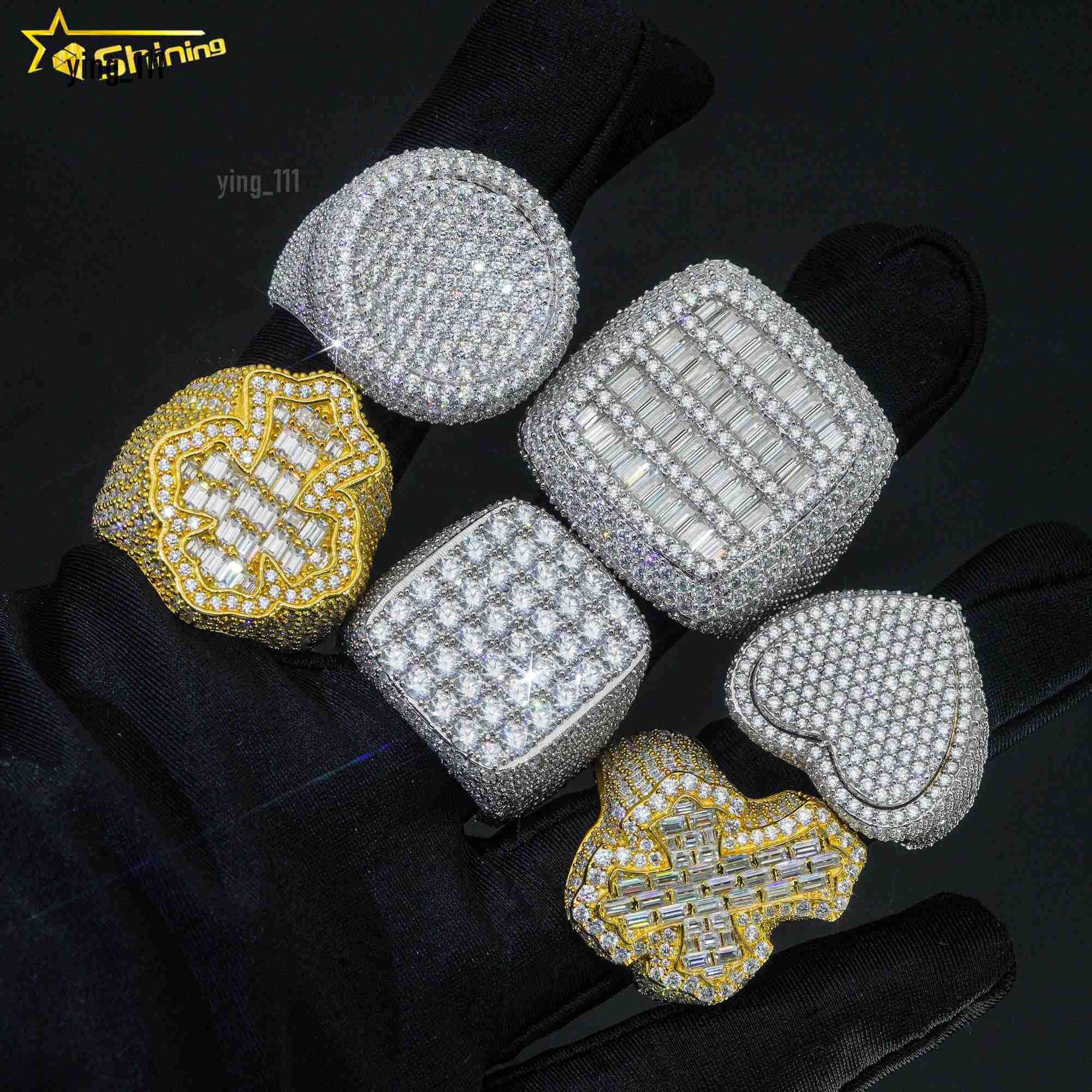 Fine Iced Out Hip Hop Cuban Ring Gold Plated 925 Sterling Silver Vvs Moissanite Diamond for Men