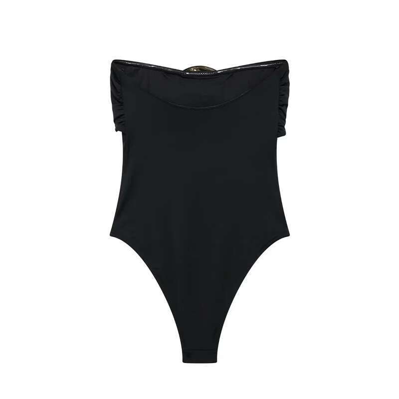 TRAF 2024 Extreme Bodysuit Off Shoulder Bodys For Women Black One Pieces Sexy Outfits Gerie Body Suits Woman