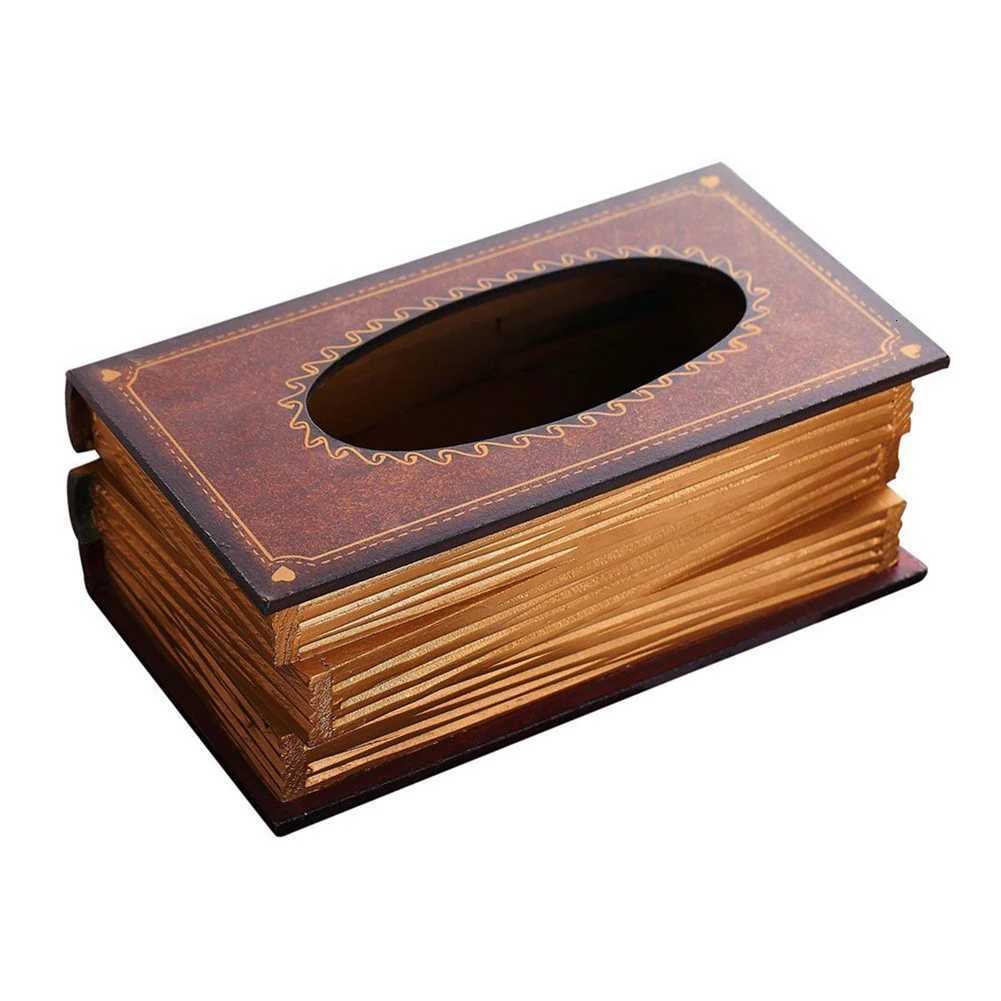Book Shaped Wooden Paper Extraction Box Artistical Tissue Storage Case Creative Tissue Organizer Box for Bedro Bathro Y251112