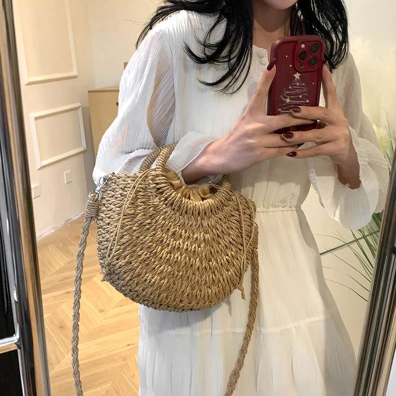 Handmade Beach Bag Women New Straw Handbags Woman Handmade Woven Basket Rattan For Femme Simple All-Match Handbag Kq1