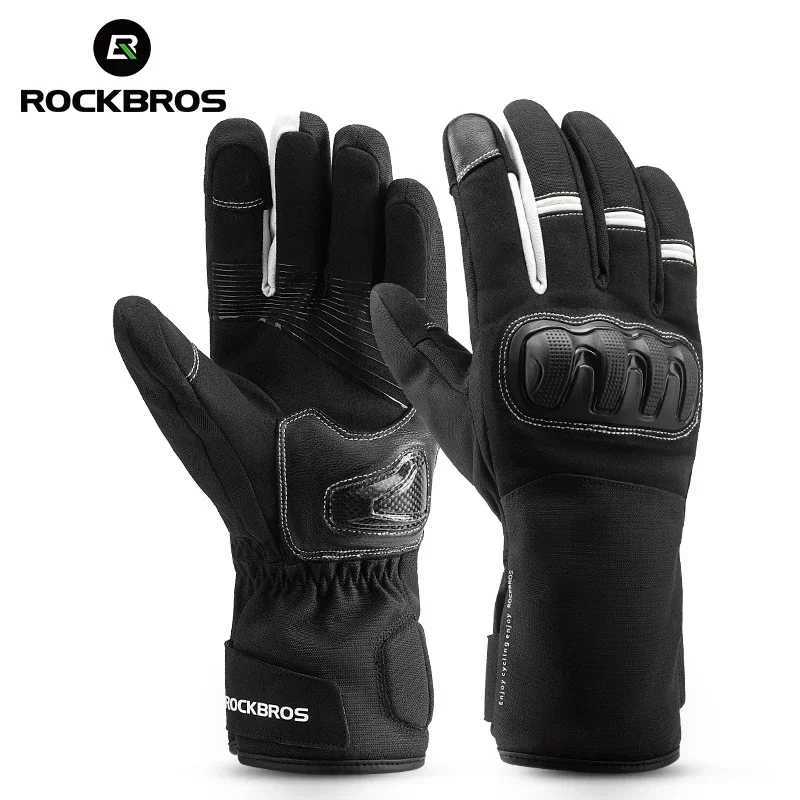 ROCKBROS Winter Gloves PU Leather Non-slip Ski Gloves Motorcycle Hiking Cycling Full Fingers Touch Screen TPU Protection GlovesC250412