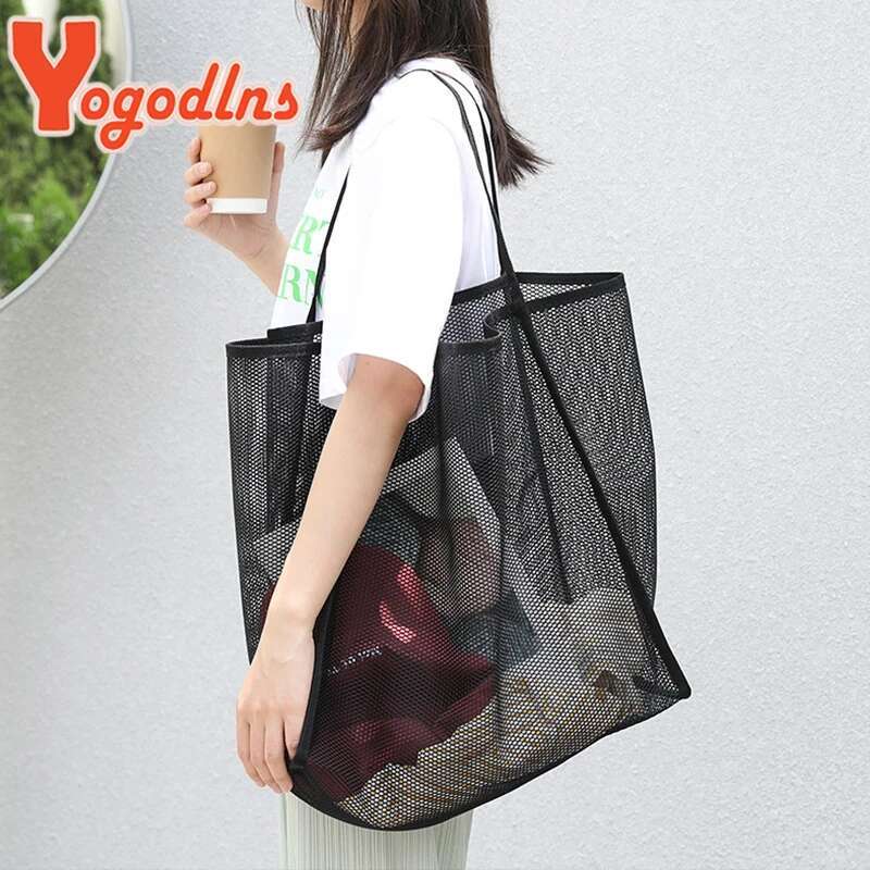 Literary Mesh Hollow Out Tote For Women Summer Beach Handbag Large Capacity Shoulder Bag Student Bookbags Sac