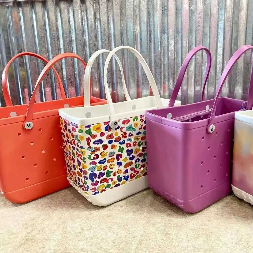 L/XL Beach Croc Bag Rubber EVA Waterproof Storage Basket Extra Large Women Shopping Shoulder Handbag Beach Jelly Sac Tote BagC250412