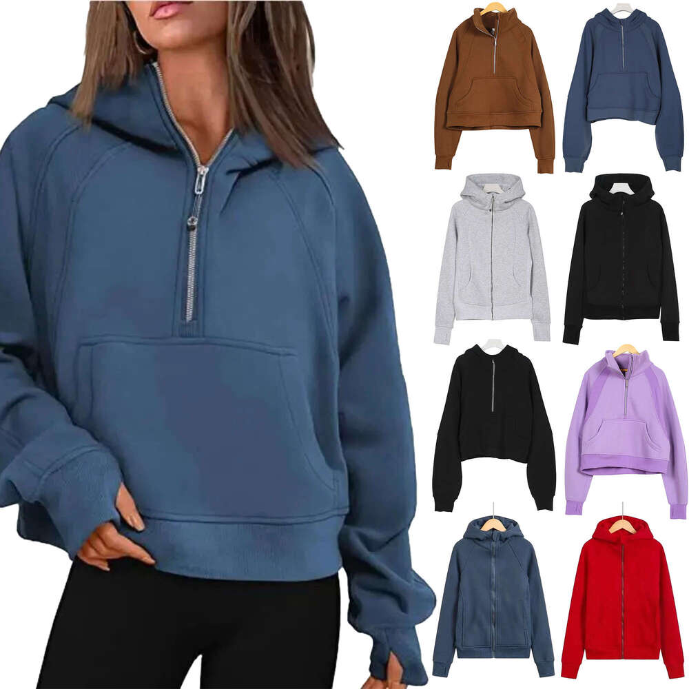 2025 10A thick scuba womens yoga hoodies luluity lemoner jacket sweatshirt autumn winter hoodys sports half zip luluity lemoner scuba pants designer sweater