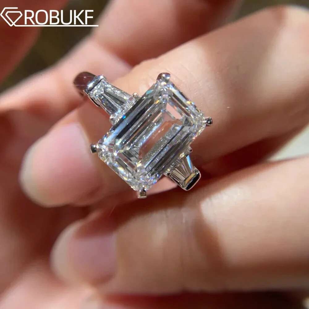 5/10CT Emerald Cut All Moissanite Engagement Ring for Women 3 Stone Sparking Diamond 925 Sterling Silver Jewelry GRA Certificate
