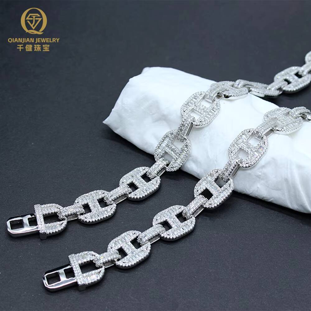 Custom 75 Inches 14MM Cuban Bracelet 925 Silver Moissanite Diamond Cuban Bracelets Bangles for Party Anniversary