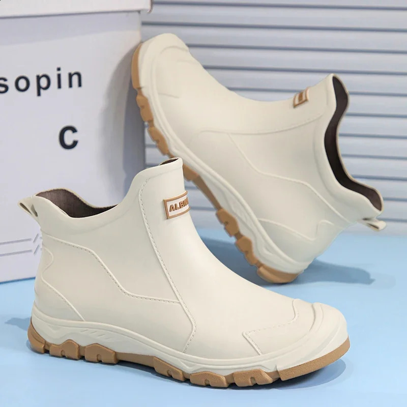 Waterproof Cross-Border Mens Rain Shoes Fashionable Short Socks Thickened Warm Rubber Work Anti-Slip Fishing Kitchen Rain Boots 250410