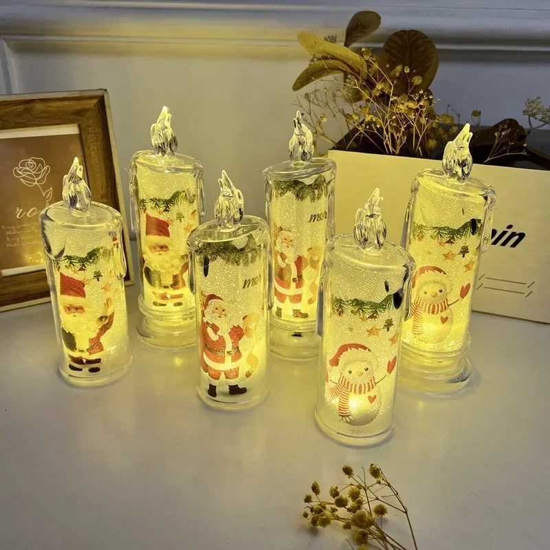 1/4/8PCS Transparent Electronic Candle Built in Printed LED Simulation Flameless for Christmas Decoration Ambient Lighting M251113