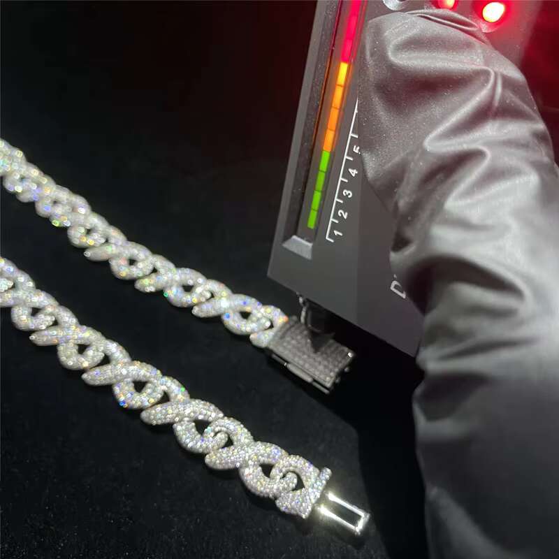 Full Iced Out Classic Box Clasp Moissanite Cuban Link Chain Fine Hip Hop Men Jewelry S925 Cuban Necklace Bling Diamond Chain