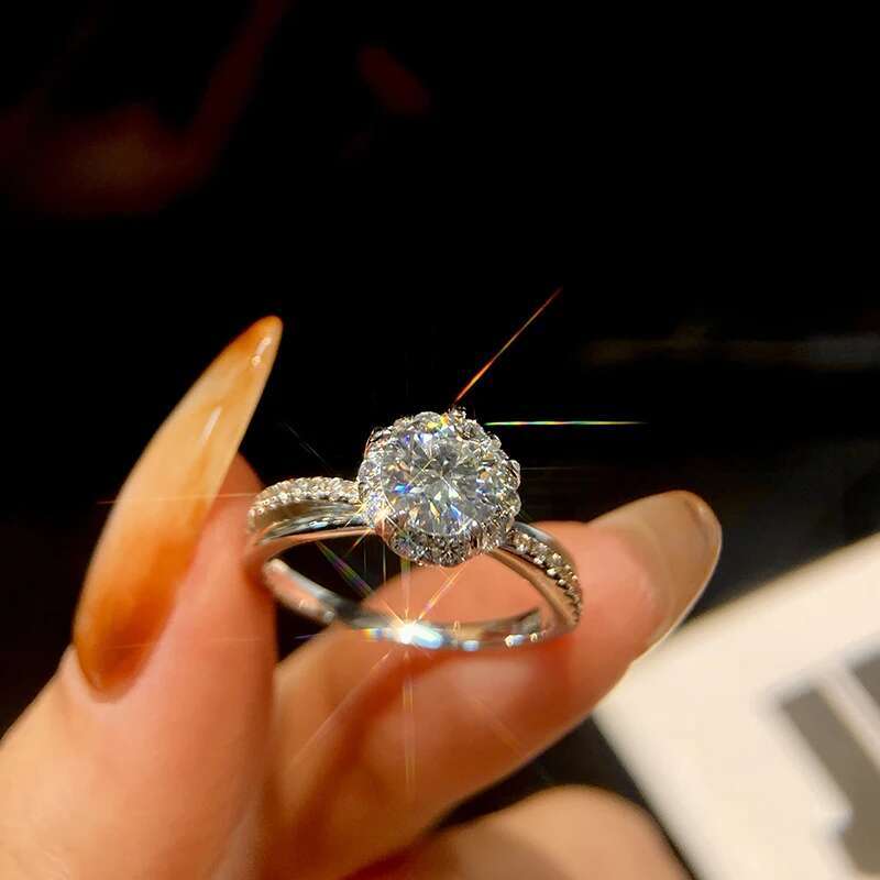 GRA Fashionable 1CT Moissanite Diamond Round Halo Rings for Women 925 Sterling Silver Engagement Eternal Promise Wedding Ring