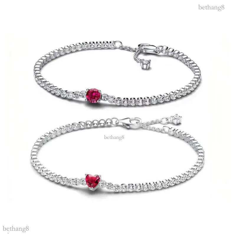 Luxury Designer Red CZ Diamond Tennis Bracelets Women Authentic s925 Sterling Silver Birthday Christmas Gifts Jewelry BR111