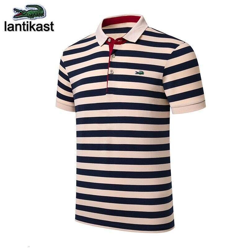 Noble Crocodile Polo Shirt Summer Short Sleeve Striped Turn-down Collar designer hoodie T-shirt Pure Cotton Korean Style Loose Plus Size LANTI KAST Me
