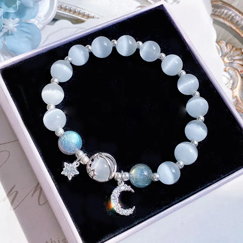 Blue purple opal bracelet womens sparkling crystal moon star pendant wristband jewelry 250410